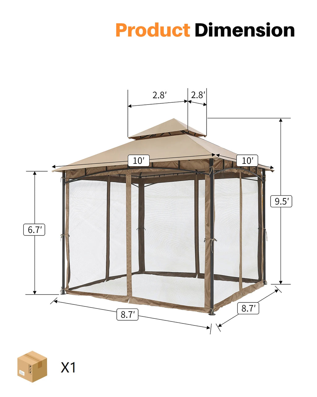 10' x 10' Patio Gazebo with Steel Frame