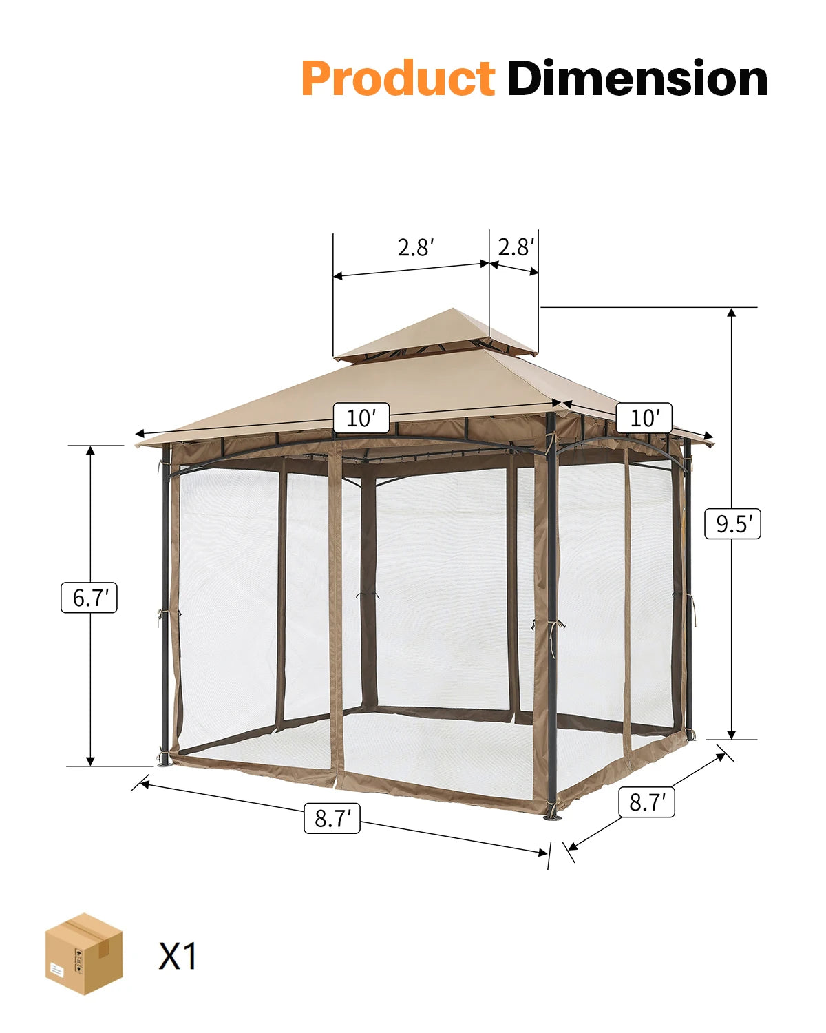 10' x 10' Patio Gazebo with Steel Frame