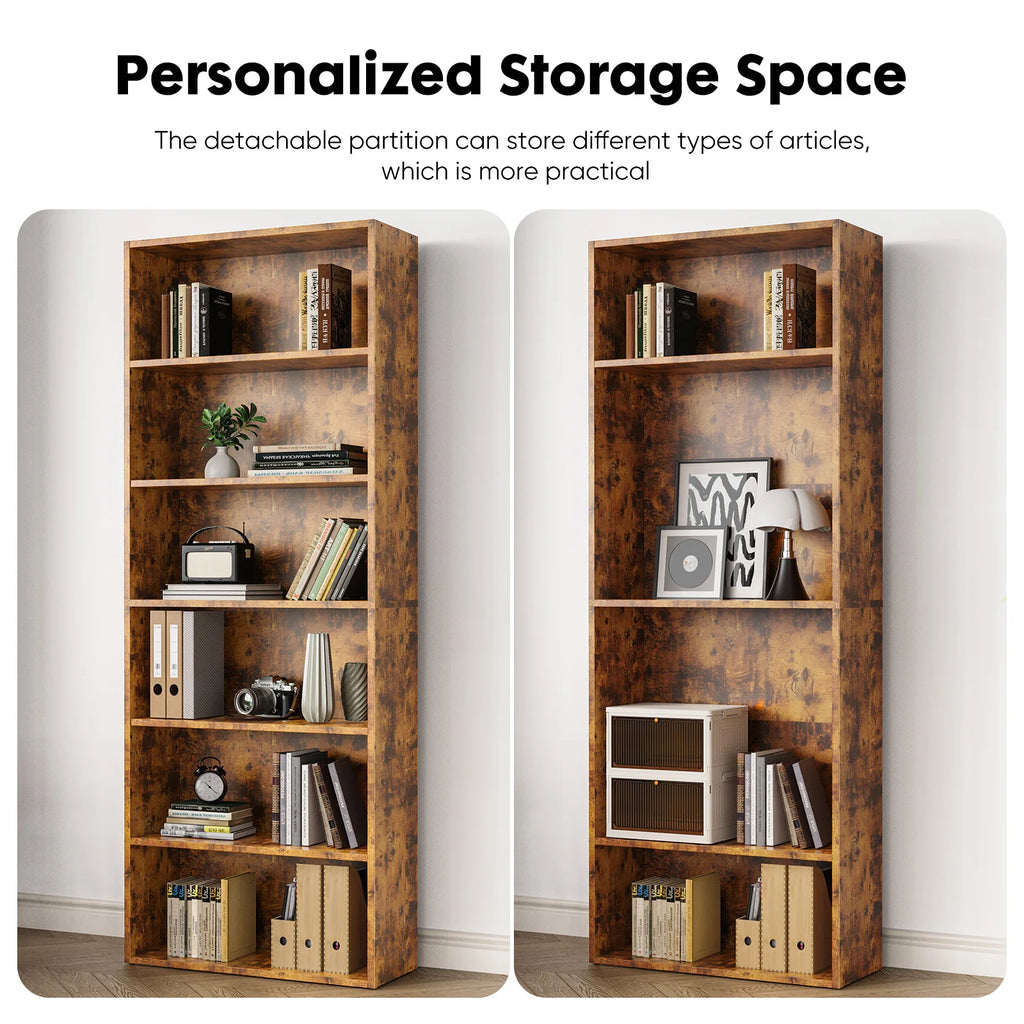 6 Tier Wooden Open Shelf Bookcase