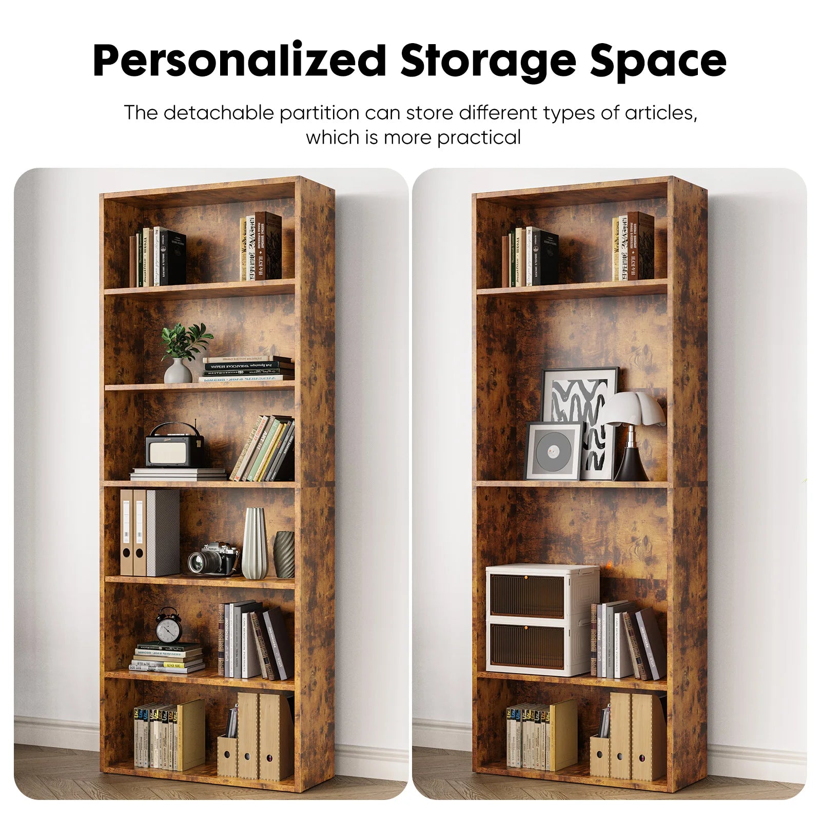 6 Tier Wooden Open Shelf Bookcase