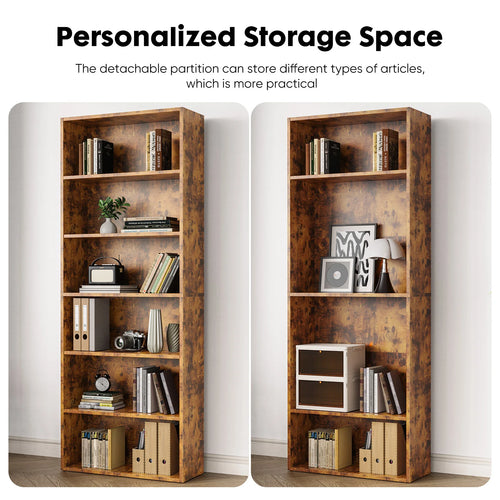 6 Tier Wooden Open Shelf Bookcase
