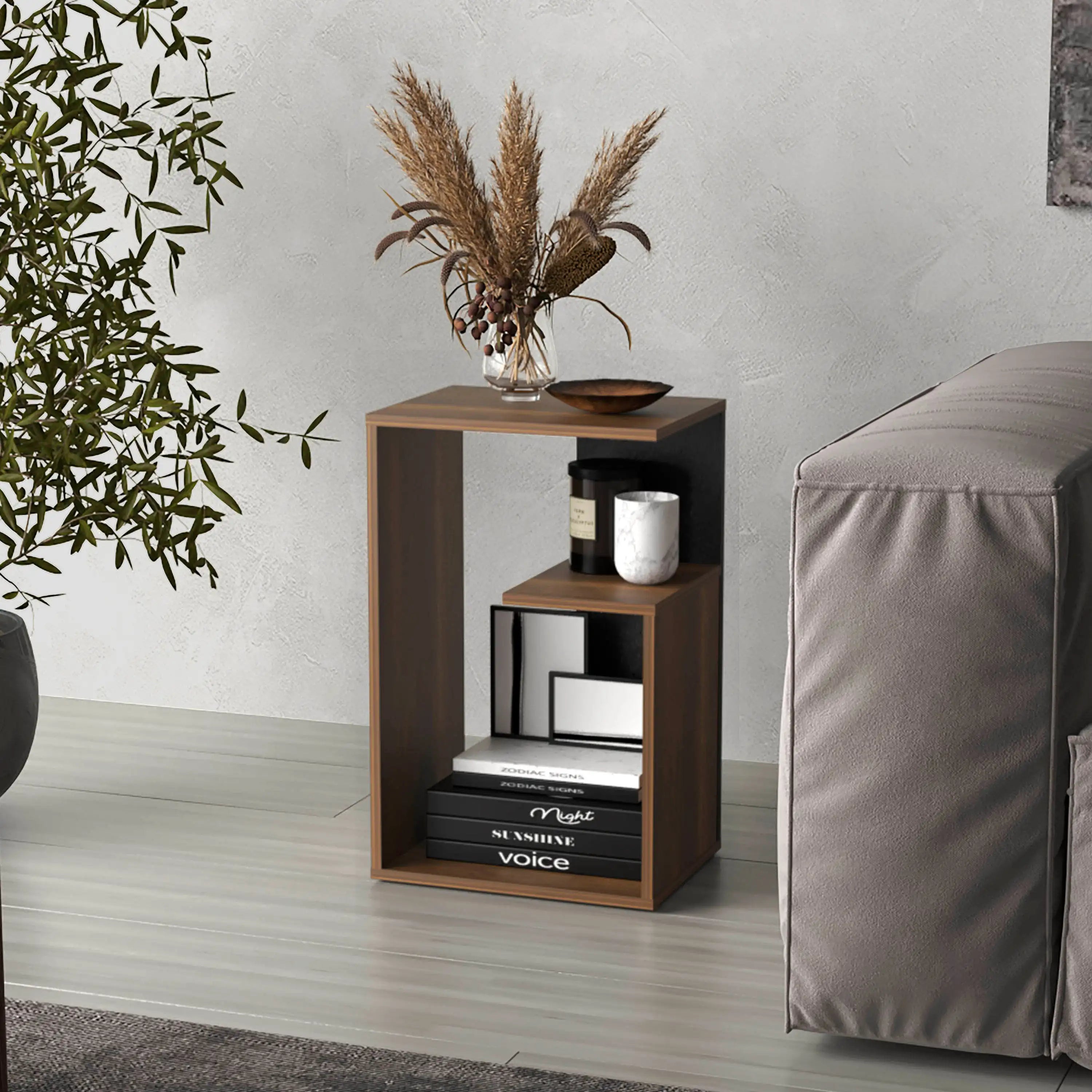 3-Tier Modern Walnut Side Table