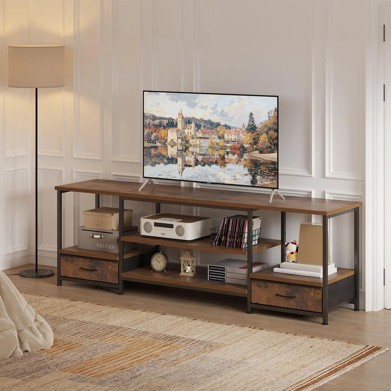 Wooden TV Stand with Shelves and Storage