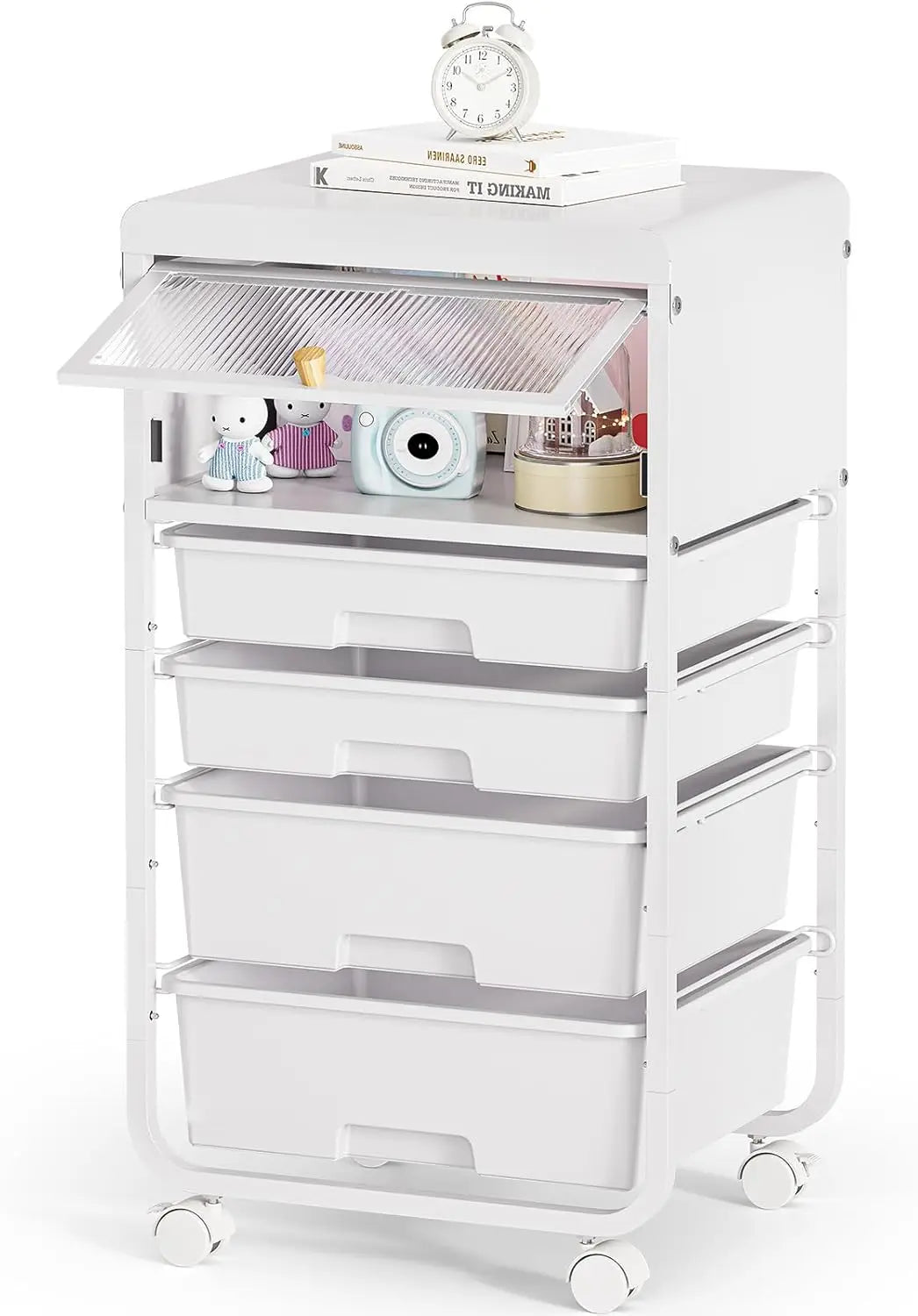 Rolling Storage Cart with 4 Drawers and Dust-Proof Door