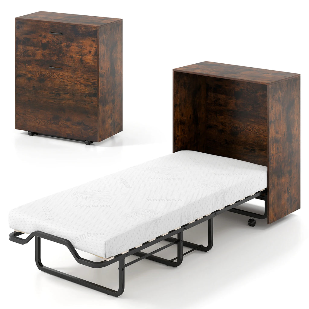 Rolling Cot Size Murphy Bed with Storage