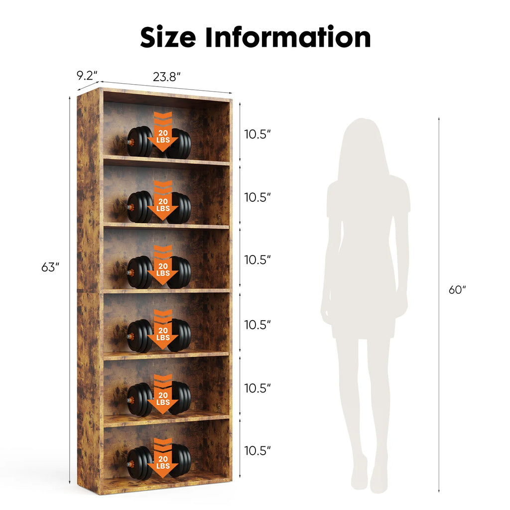 6 Tier Wooden Open Shelf Bookcase