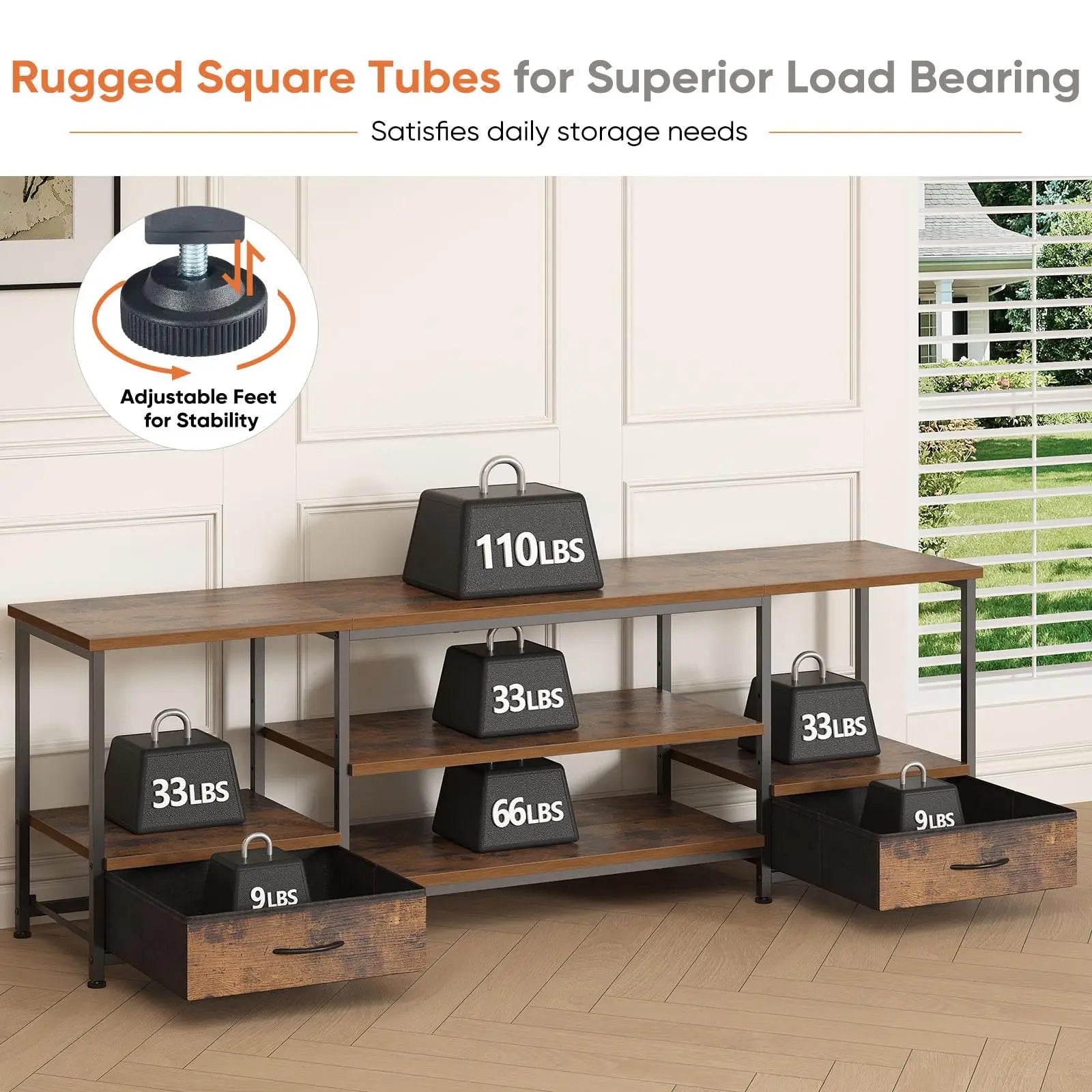 Wooden TV Stand with Shelves and Storage