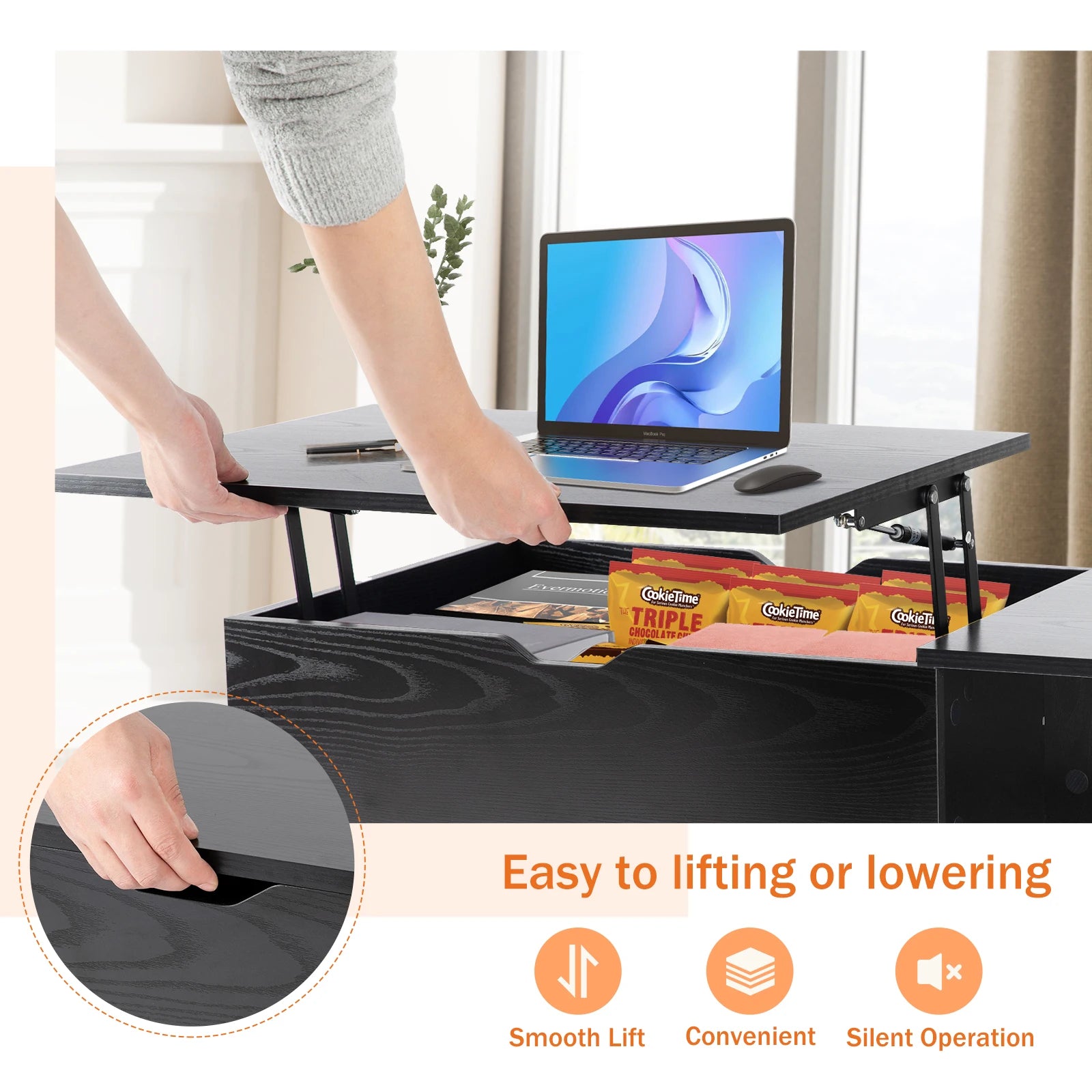 Lift Top Adjustable Coffee Table With Storage