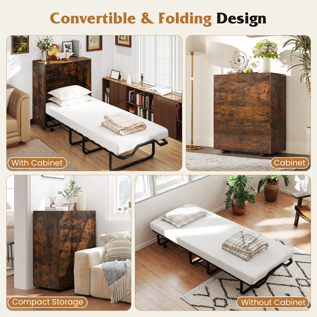 Rolling Cot Size Murphy Bed with Storage