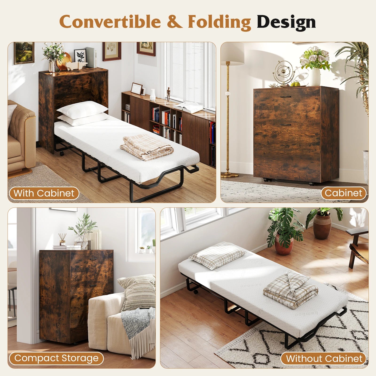 Rolling Cot Size Murphy Bed with Storage