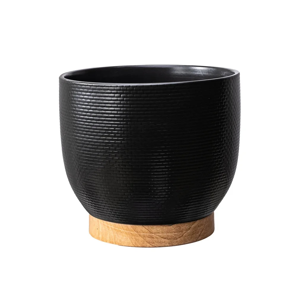 Woven Black Ceramic Planter with Base