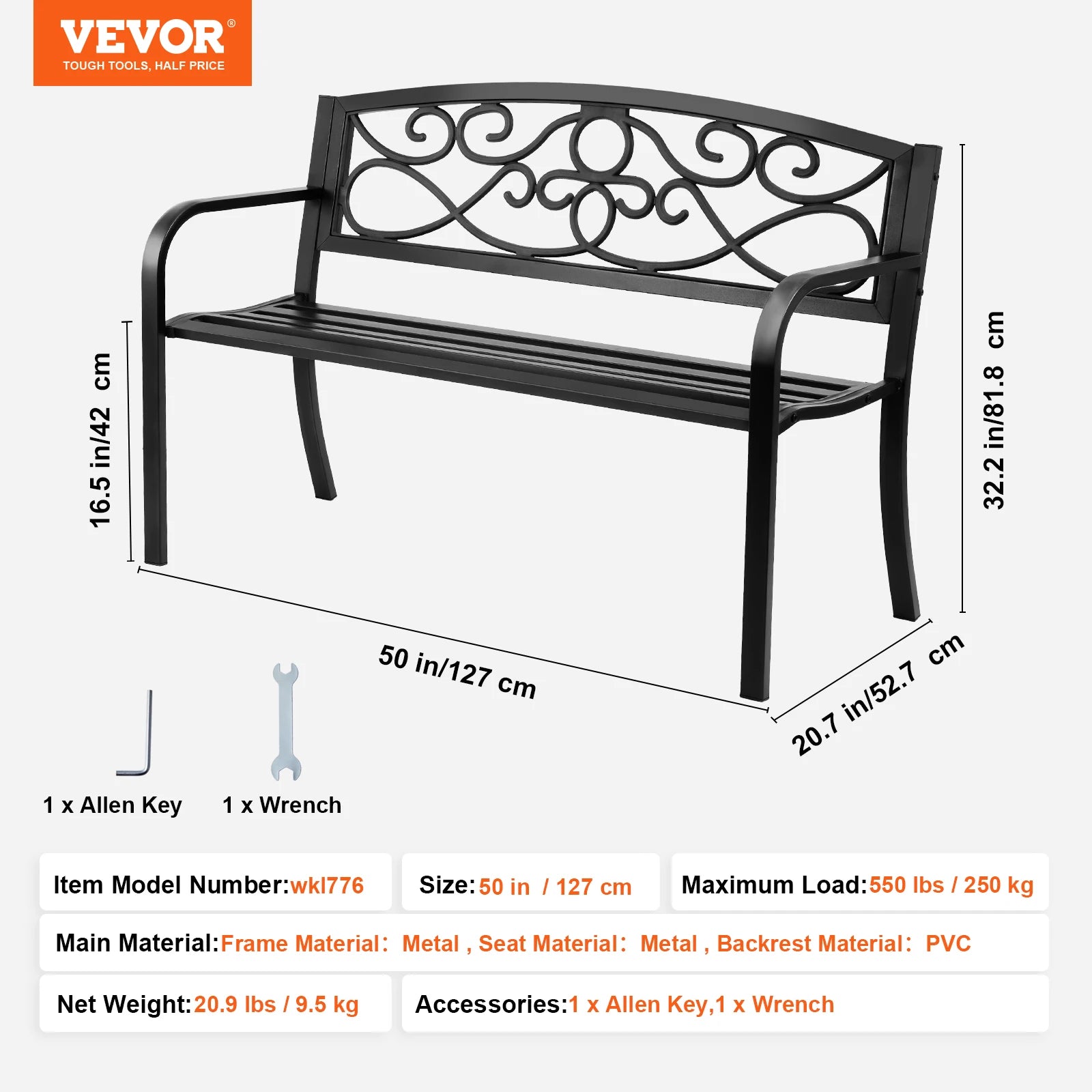 Outdoor Metal Garden Bench