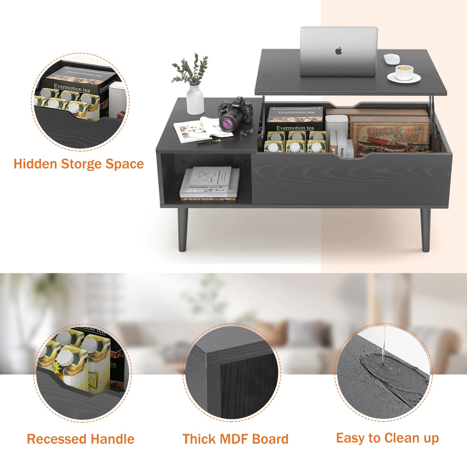 Lift Top Adjustable Coffee Table With Storage