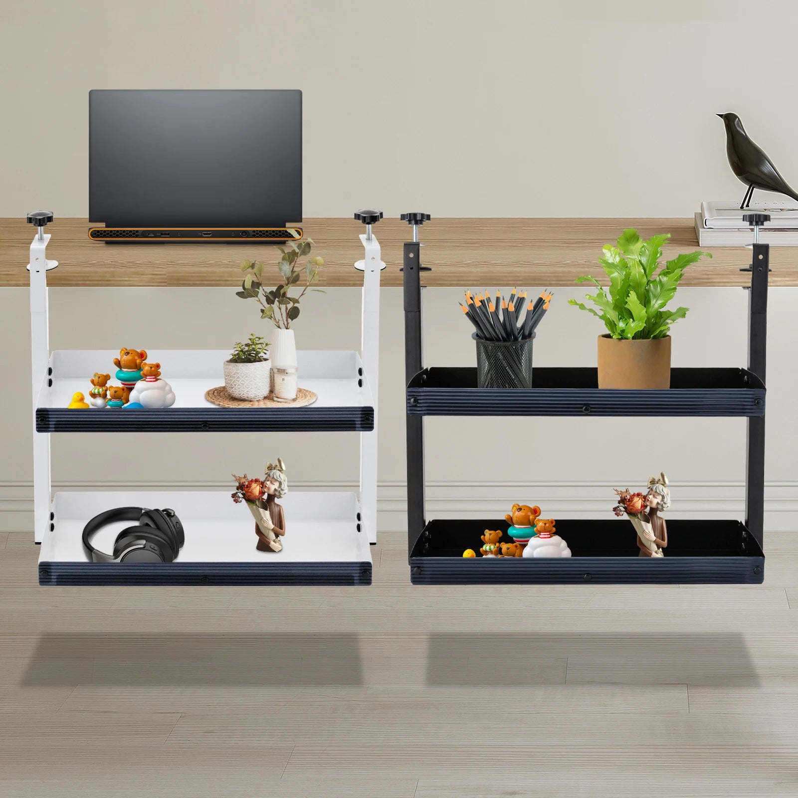 Adjustable 2-Tier Shelf Clamp-On Storage Tray