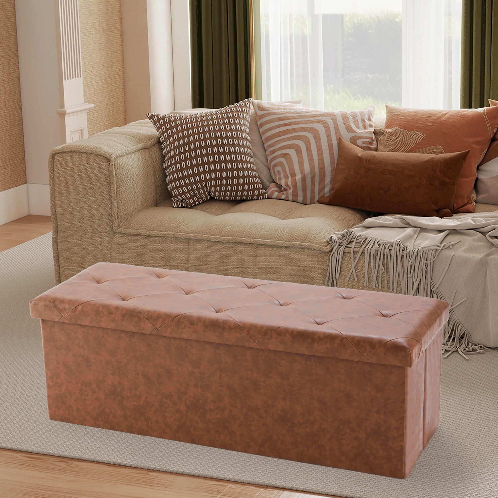 Leather Ottoman Bench Storage Box