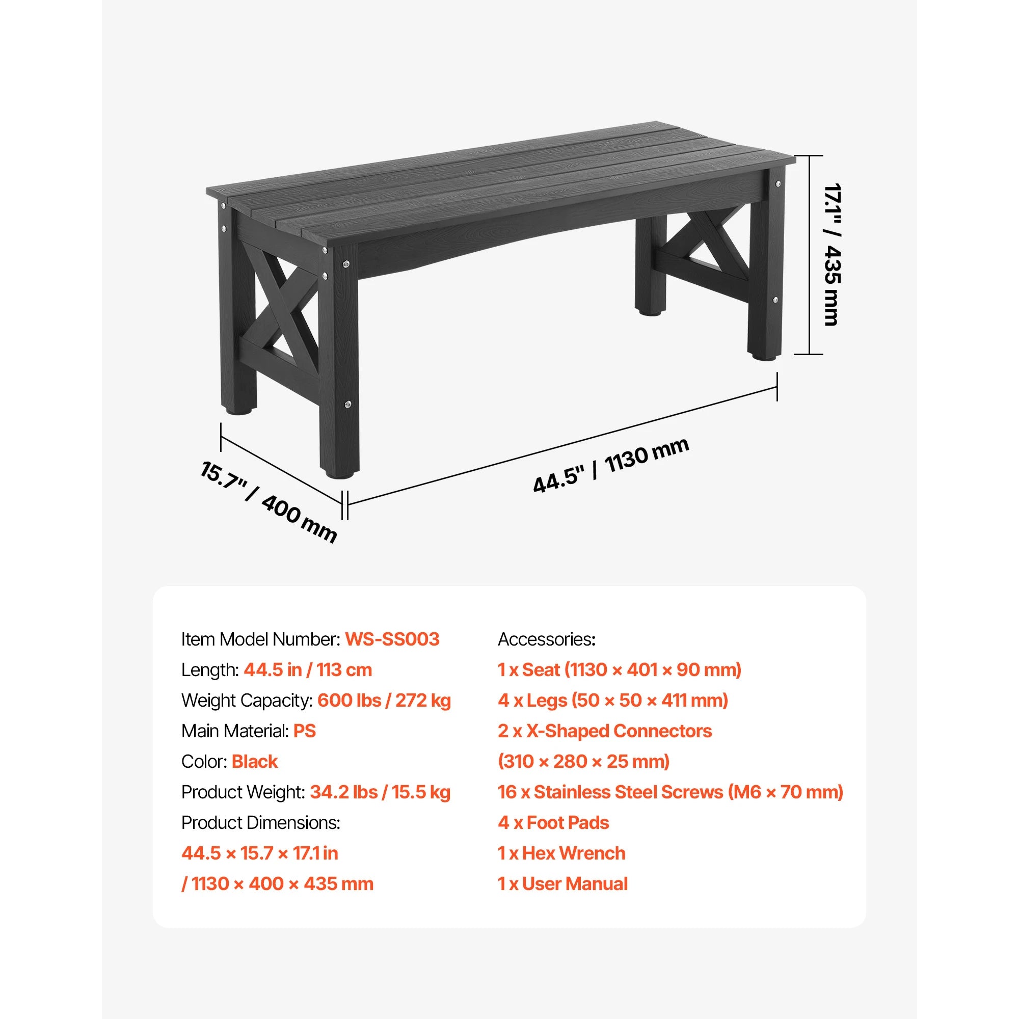 Outdoor Metal Garden Bench