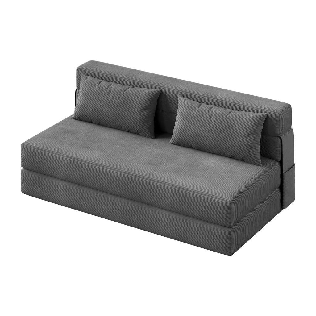 Folding Corduroy Convertible Sofa Bed with Pillows