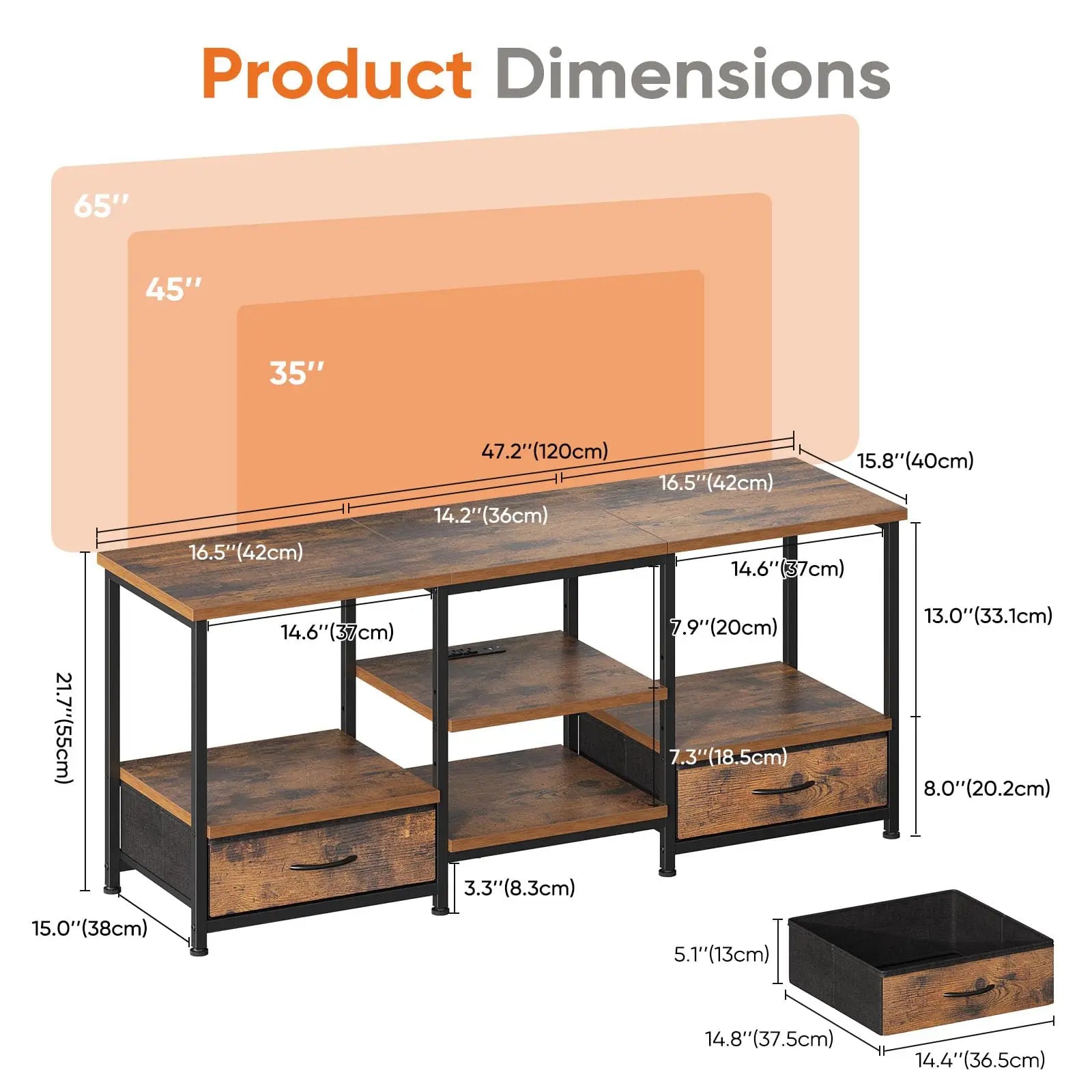 Wooden TV Stand with Shelves and Storage