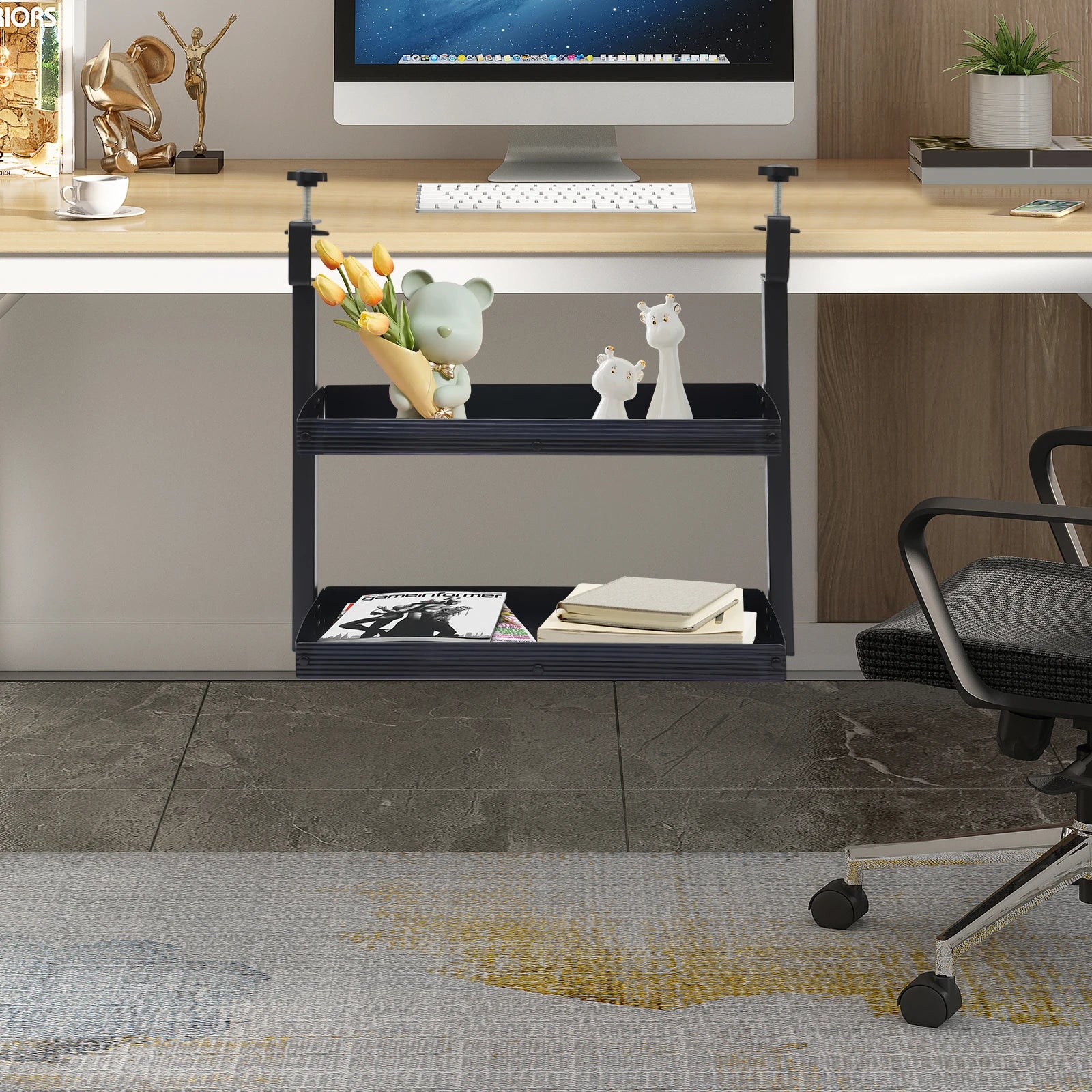 Adjustable 2-Tier Shelf Clamp-On Storage Tray
