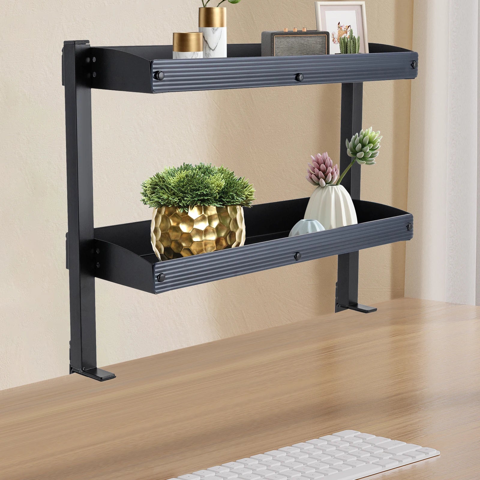 Adjustable 2-Tier Shelf Clamp-On Storage Tray