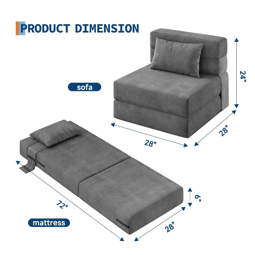 Folding Corduroy Convertible Sofa Bed with Pillows