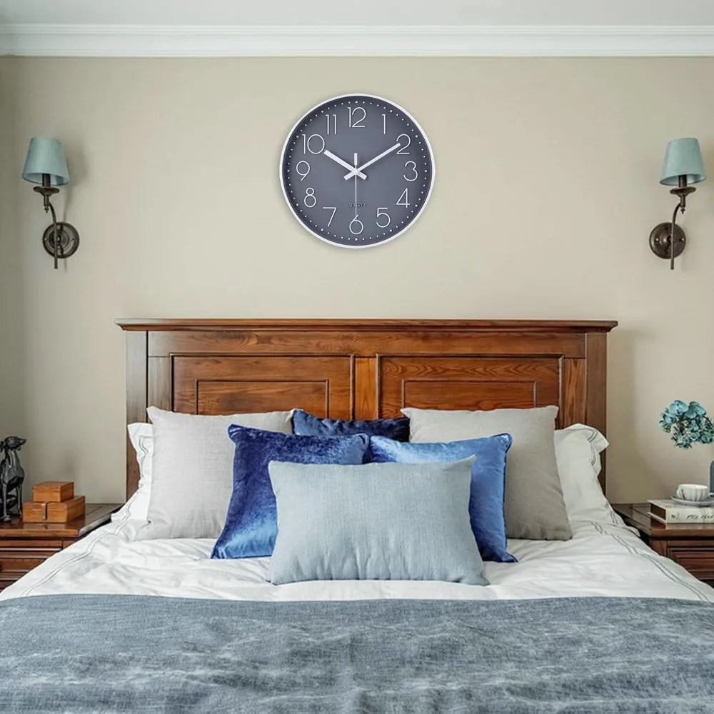 Silent Wall Clock Non Ticking with Glass Cover