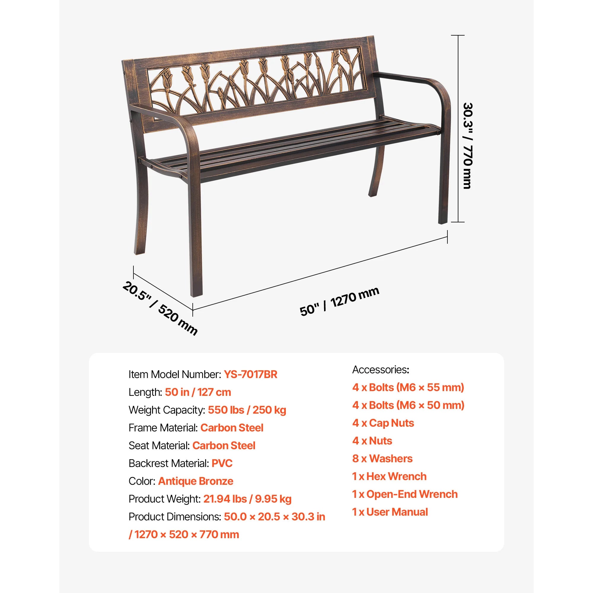 Outdoor Metal Garden Bench