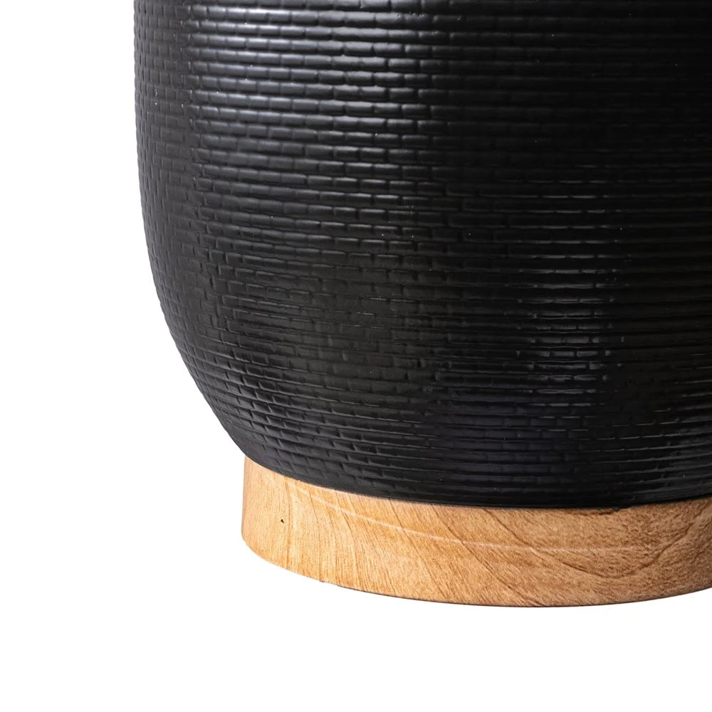 Woven Black Ceramic Planter with Base