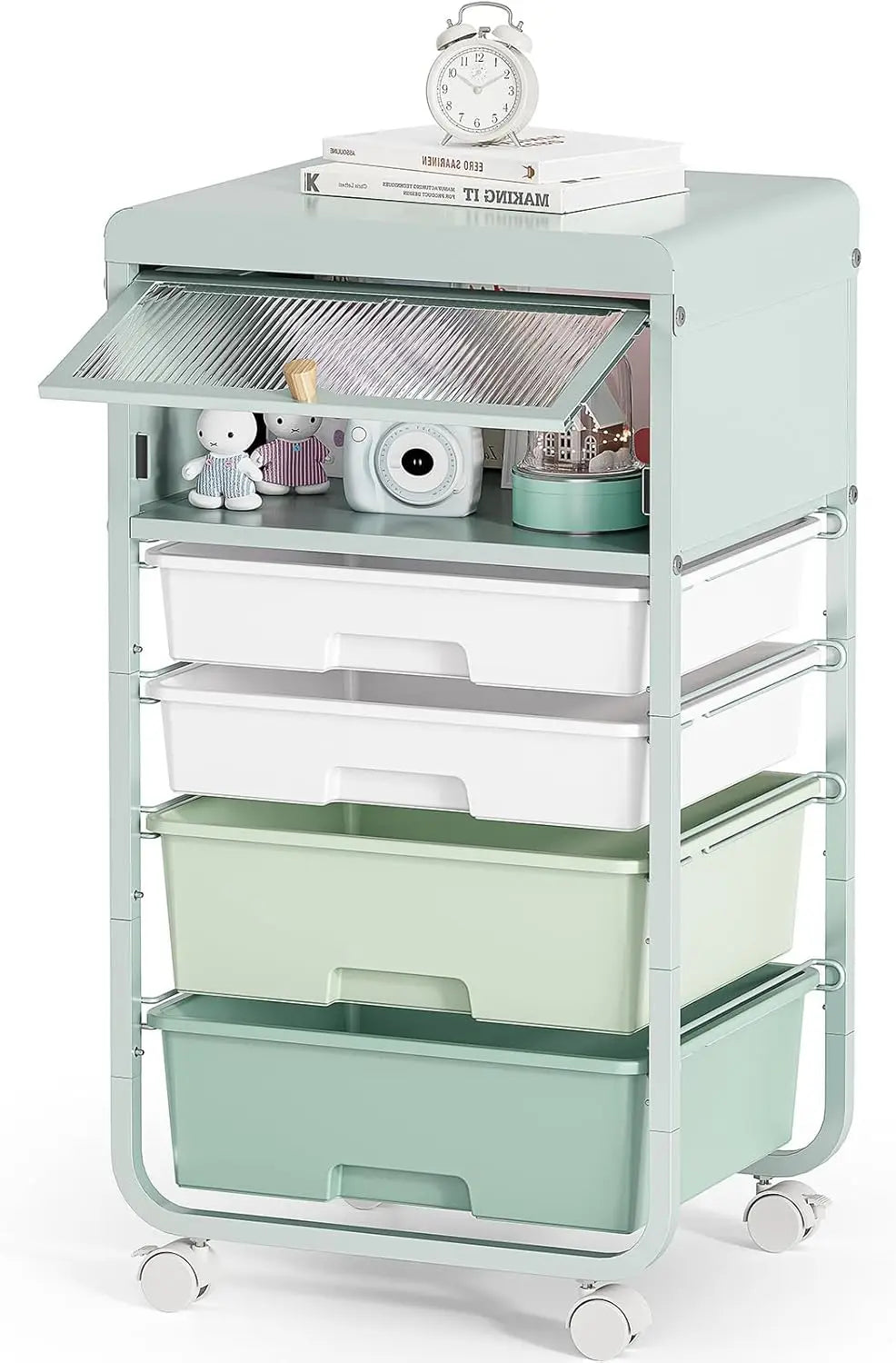 Rolling Storage Cart with 4 Drawers and Dust-Proof Door