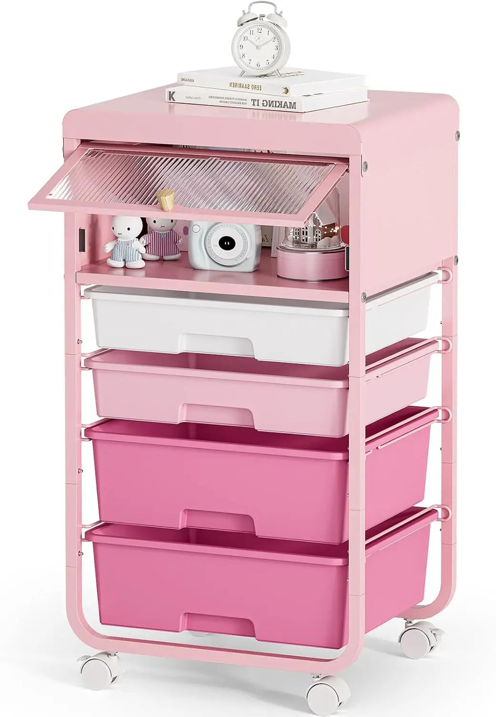 Rolling Storage Cart with 4 Drawers and Dust-Proof Door