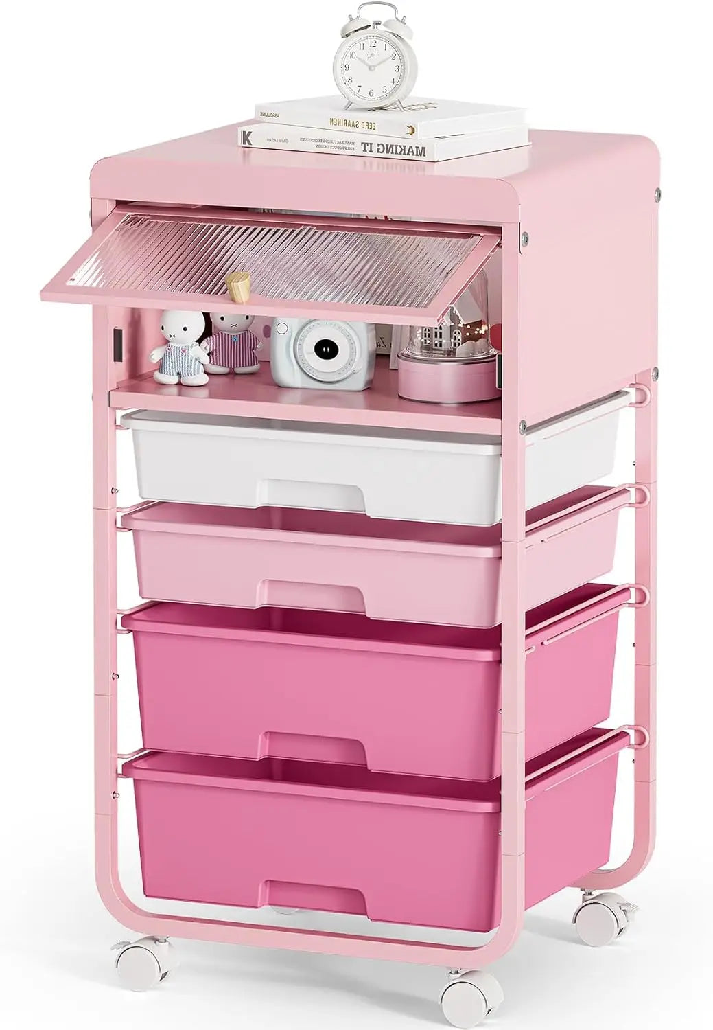 Rolling Storage Cart with 4 Drawers and Dust-Proof Door