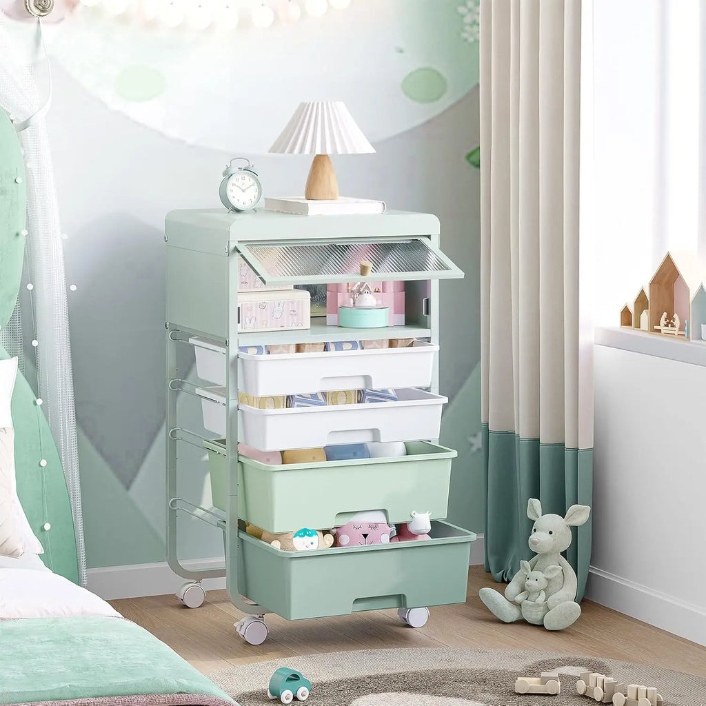 Rolling Storage Cart with 4 Drawers and Dust-Proof Door
