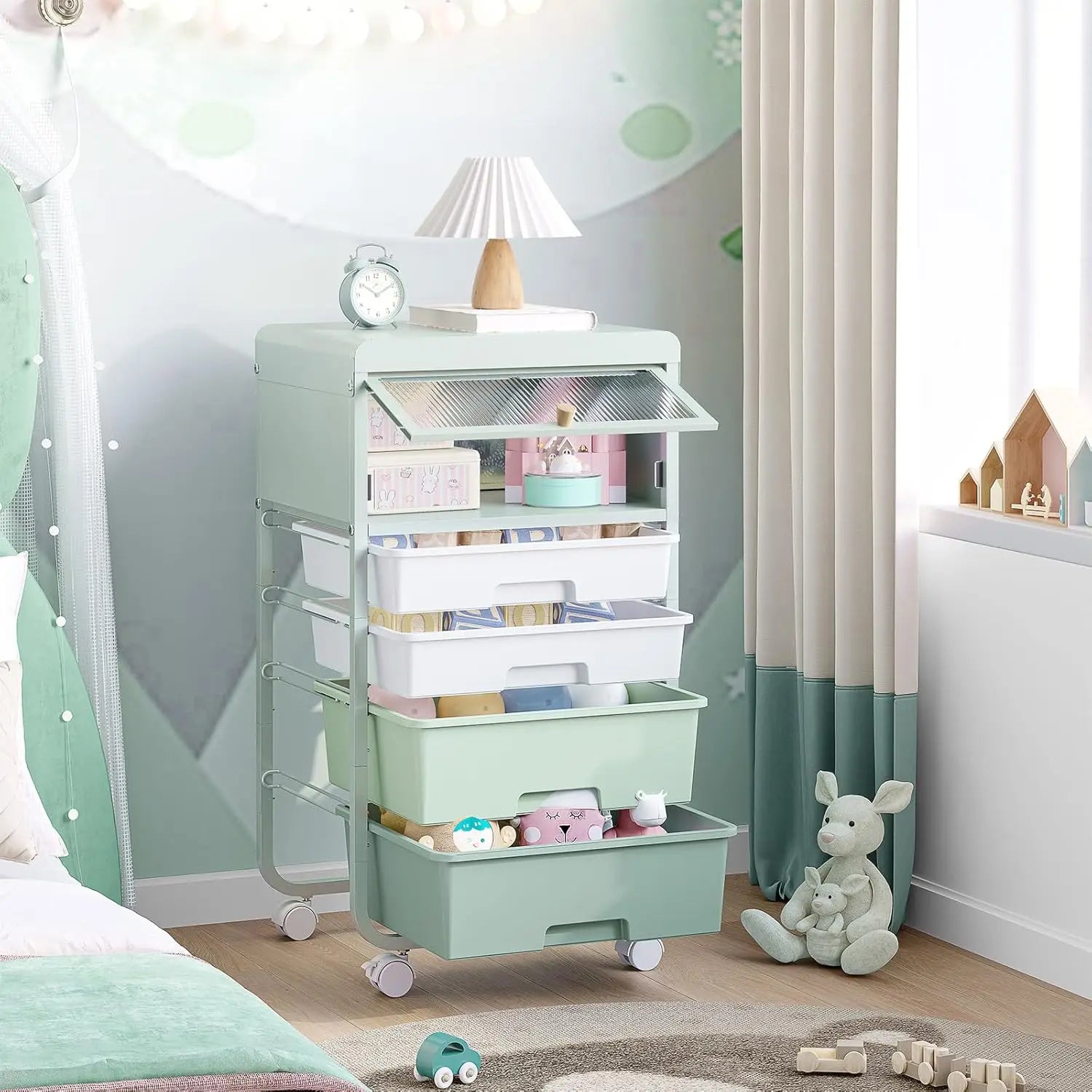 Rolling Storage Cart with 4 Drawers and Dust-Proof Door